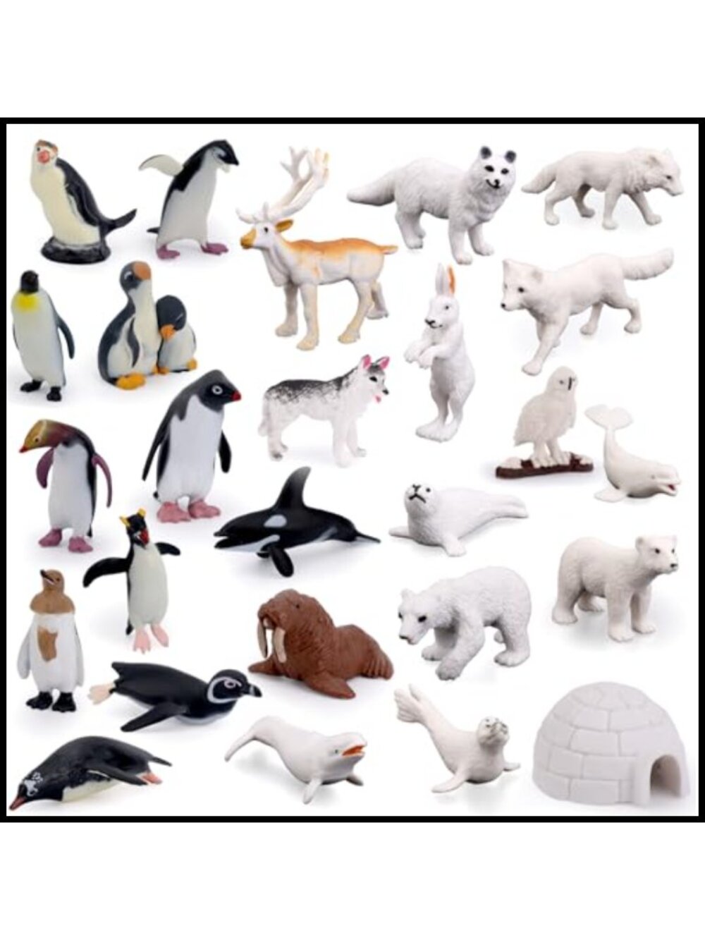 25pc Arctic Animal Figurines PVC Mini Polar Toy Set Igloo Cake Topper